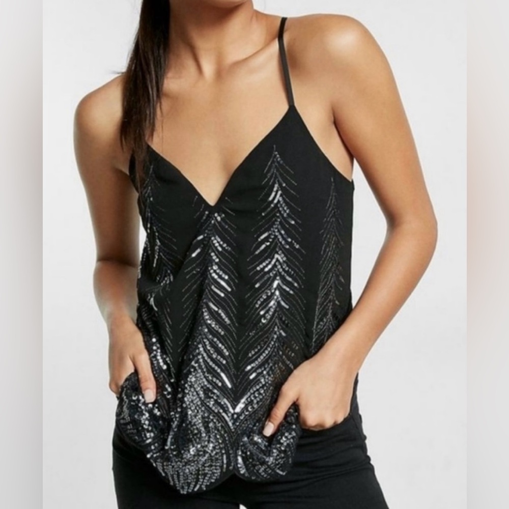 Express Black Tank Top with Sequin Design